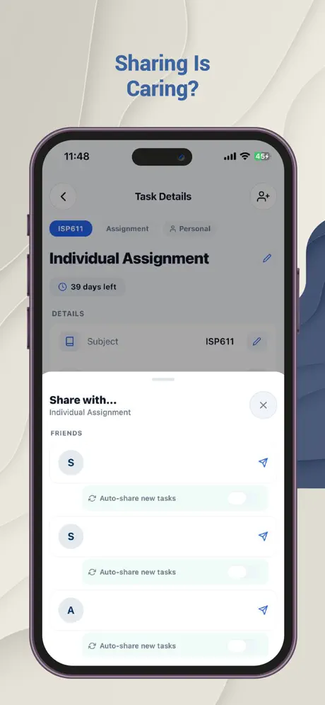 Sharing a task with friends in Rencana